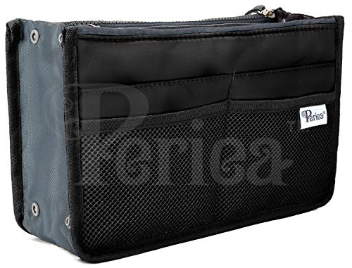 Periea Organizador de Bolsos Bosillo para Cartera 12 Compartimentos - 20 Colores - Chelsy - Pequeña, Medio o Grande (Negro, Pequeña)