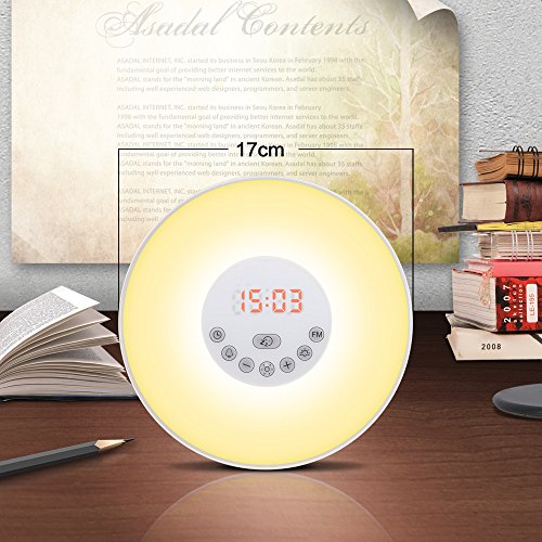Wecker Lichtwecker Geschenk Wake Up Light Wecker mit Licht ,7 Wecktöne (6 Naturklänge und Radio), 7 Lichtfarben,10 Helligkeitstufen, Sonnenaufgangssimulator, Nachtlicht mit FM Radio, Geschenke für Kinder oder Erwachsene - 6