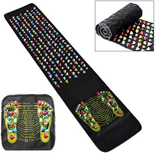 Reflexology Foot Massage Mat Foot Plastic Stone Walking Pad Health Care Acupressure Massager for Pain Relief and Relaxation (Large, Black)