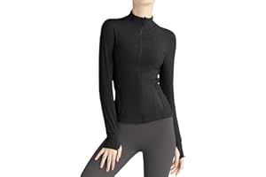 Locachy Veste de sport ajustée, fermeture à glissière intégrale, passe-pouces, pour footing, fitness, entraînement, pour femme