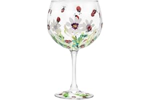 L & P HOME & GIFTS The Leonardo Collection Lynsey Johnstone JNS_475167 Verre à gin peint à la main Motif coccinelle avec boîte cadeau Multicolore
