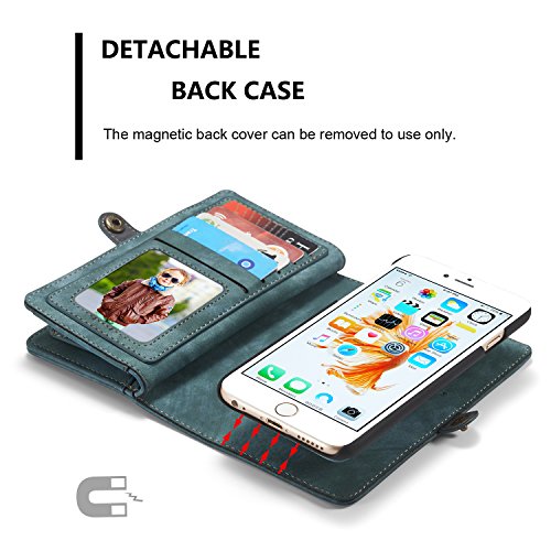 A9H iPhone 6 Multifunktions Hochwertigen PU Leder Handy Tasche mit Schutzhülle Handyhülle hülle und Geldbörse 2 in 1,Grün - 3