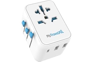 MyTravelPal Universal Travel Adapter with USB C & USB | Worldwide Travel Adapter | UK Safety Standards | Universal Plug Adapter with USB-C | International Travel Plug For Europe, USA, UK, Australia