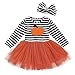 Produktbild Riou Kinder Langarm Halloween Kostüm Top Set Baby Kleidung Set Kleinkind Kinder Baby Mädchen Kürbis Striped Print Langarm Halloween Kleid + Stirnbänder gesetzt Skelett (110, Mehrfarbig)