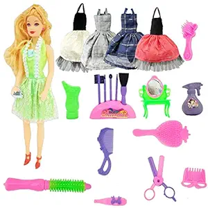 Doll Set with Folding Hands and Legs with 11 Makup Accessories and 4 Washable Clothes