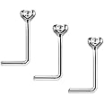 Set of 3, Clear Crystal L Shape Nose Studs Sterling Silver Thin 0.6mm Bar Choose Crystal Size: 1.2mm 1.5mm 2mm or 2.5mm
