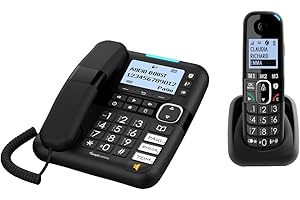 Amplicomms per Delta Telefono Combo Fisso + Cordless Amplificati Suoneria 90dB Audio 35dB Segreteria Telefonica Call Blocker Black List Blocco Chiamate Indesiderate Tasti Display XL Vivavoce