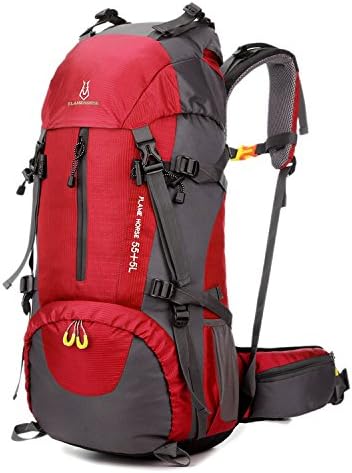 FLAMEHORSE Hiking Backpack 60L Daypack Travel Organizer Pack Climbing Leisure Sports Traveling Waterproof Wearable (Red)