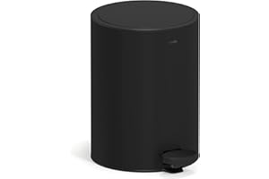 Stardis 3-litrowy kosz na śmieci z pedałem, matowy nierdzewny, z miękko zamykającą się klapką, cichy, z wkładem wewnętrznym, kosz na odpadki, kosz na śmieci łazienkowy, czarny