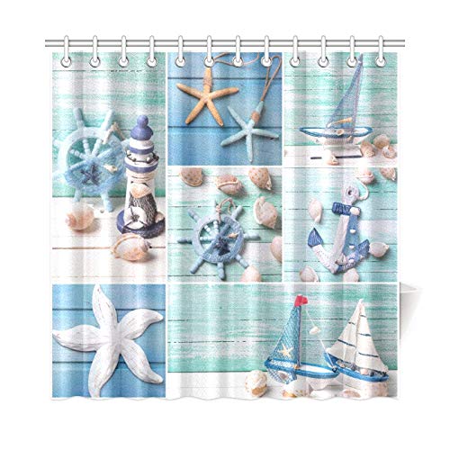 JOCHUAN Home Decor Bath Curtain Collage From Photos With Sea Theme Decorations Polyester Fabric Waterproof Shower Curtain For Bathroom, 72 X 72 Inch Shower Curtains Hooks Included