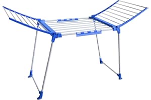 Hazeatte Wäscheständer Blau mit stabilem Stand, standtrockner,Wäscheständer für Lange Wäsche, Flügelwäschetrockner für platzsparende Aufbewahrung,Eco-Verpackung