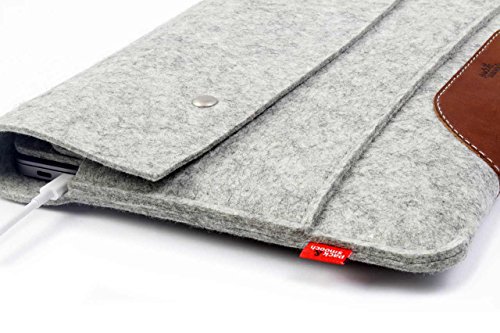 Pack   Smooch MacBook Pro 13 H  lle  Case Hampshire Tasche aus 100  Merino Wollfilz und Pflanzlich Gegerbtem Leder  Grau mit Hellbraun  - Handgefertig