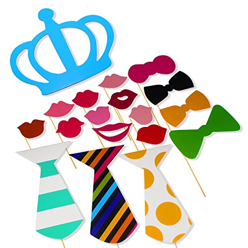 Photo Booth Props, Foto Booth Requisiten 60 Stücke Dress-up Zubehör & Party Favors Hochzeit DIY Kit für Hochzeit Photo Booth Reunion Geburtstage - 4