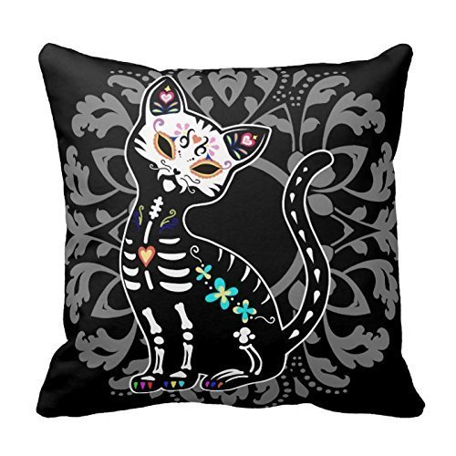 Cute Pillow Cover Cotton 20 X 20 Twin Sides Girly Day Of The Dead Cute Cat Custom Personalized Throw Pillowcase