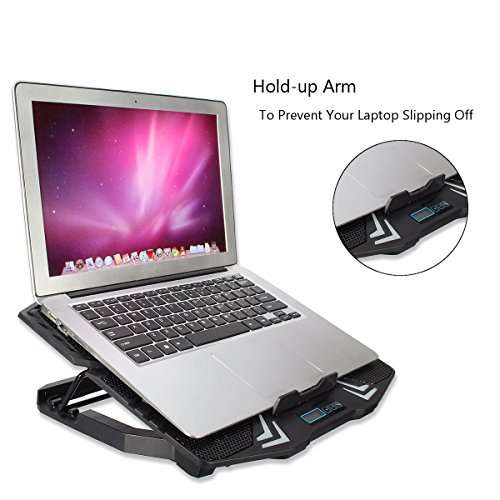 MECO Laptop Kühler, 5 Lüftern, 2 USB Port, 5 Verstellbarer Winkel, Windgeschwindigkeitanzeige ,Geeignet Für Laptop 10-15,6 Zoll und Unter (CP-R2) Kühlkörper - 5