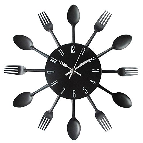 Preisvergleich Produktbild Vinteen Europäische Küche Uhren Wohnzimmer Besteck Kreative Mode Persönlichkeit Löffel Gabel Amerikanischen Uhr Schlafzimmer Wand Charts Mehrfarbige Horologe (Größe: 30 cm) ( Color : Black )