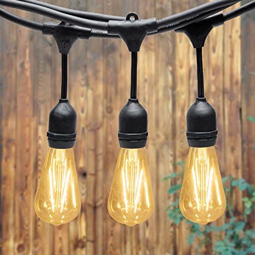 Generalman Outdoor LED String Lights, 24ft Patio Lights with 8 Dropped Sockets, 8 x 2W ST64 Bulbs included - Weatherproof Vintage Edison String Lights Great for Outdoors, Caf¨¦, Yard, Garden, Wedding