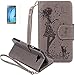 Produktbild ISENPENK Samsung Galaxy J3(2016)/J320/J3(2016)Duos Flip Case,Original Flip Bookstyle Cover Wasserdicht Shockproof Anti Slip Protection Multifunktions Leather Case Wallet Hülle,Mädchen Vögel und Katze Print Muster Pattern Wallet Case mit Intern Karte Schlitz,Anti-Sturz Stoßfest Stoßdämpfend Triangle Hemming Wallet Tasche,Magnetic Closure Schutzhülle mit Standfunktion Handy Gürtel für Samsung Galaxy J3(2016) 5.0Zoll-[grau]+Panzerglas Folie/Schutzfolie/Displayschutzfolie