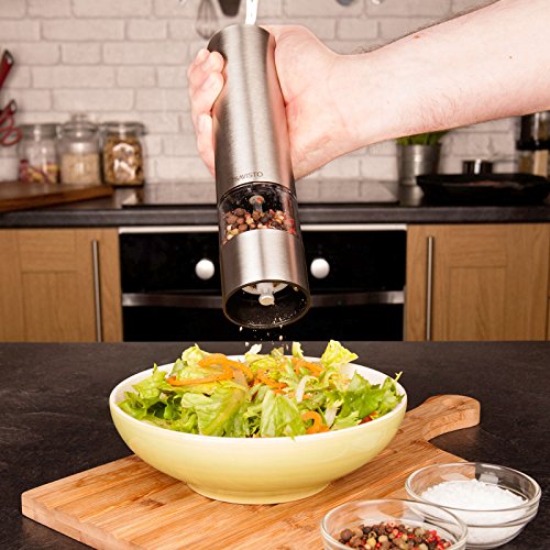 Savisto Leuchtendes Elektronisches Salz & Pfeffer Mühlen Set (Paar) – Edelstahl – Verbesserter Modell - 7