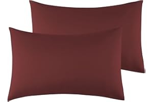 POLIGINO Federe Cuscini Letto Matrimoniale 50 x 80 cm,Coppia Federe in Microfibra Chiusura a Busta - Bordeaux