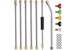 NUZAMAS Set di prolunghe per idropulitrice 4000 PSI 1/4 pollici, asta di ricambio con 5 punte per ugelli (0, 15, 25, 40, 65 °), O-ring, lance di prolunga 7PCS