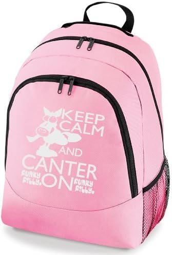 Funky Filly Pony Girls Silver Horse Keep Calm and Canter On School Backpack Pink Size 30 x 42 x 20 cm