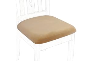PiccoCasa Dining Chair Seat Covers Set of 6, Velvet Chair Seat Cover with Ties for Dining Room - Stretch Dining Chair Covers for Wedding Hotel, Removable Washable Chair Covers Camel