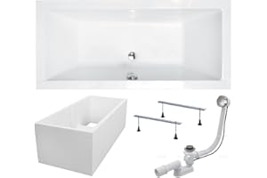 BESCO BADLAND Badewanne Original Weiß Acryl Wanne Rechteck QUADRO 180x80 KOMPLETTSET SET mit Premium Wannenträger + Füßen und Exklusive Chrom Automatik Ablaufgarnitur Made in EU 4in1