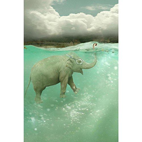 ArtzFolio Funny Elephant Swimmer | Unframed Paper Wall Poster | 12 x 18 inch (30 x 46 cms)