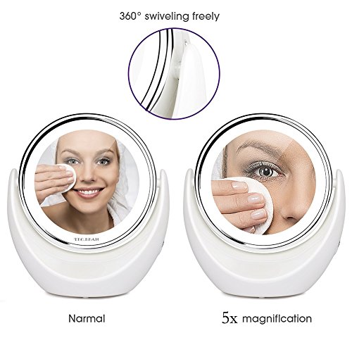 BBAEUR Make-Up Spiegel mit 5-Fach Vergrößerung, Kosmetikspiegel LED Licht mit einstellbarer Drehkugel und Saugnapf - 2
