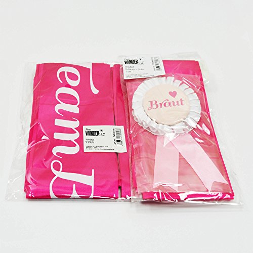 JGA Gruppenset Schärpen pink Frau Wundervoll – Team Braut -Inhalt für 1 Braut und 6 Freundinnen- Junggesellinnenabschied / Hen Party / Anstecker / Brautschärpe - 8