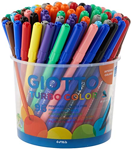 GIOTTO 25926 Pot de 96 Unités Feutre turbo Color Polyester encre Non Toxique bouchon sécurité pointe bloquée 2,8 mm
