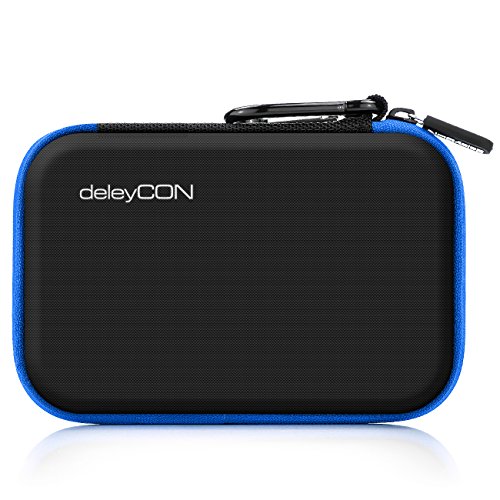 deleyCON Festplattentasche / Festplatten Case / HDD Case – für 2.5 Zoll Festplatten und SSD – Robust & Stoßsicher – 2 Innenfächer / Netztaschen – Schwarz/Blau - 3