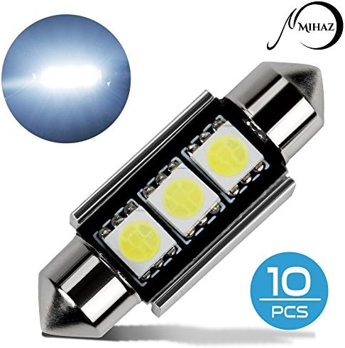 MIHAZ 10x 36mm 3SMD White 6000K Can-bus Error Free Festoon 5050 LED Bulbs For Car Interior Lights Dome Light Map Light Side Marker Number Plate Lighting Bulb