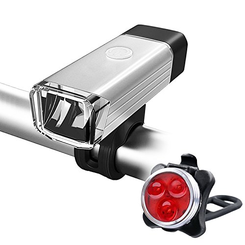 Silber LED Fahrradbeleuchtung Set USB Wiederaufladbare LED Fahrradlicht Set LED Frontlichter Frontlich und Rücklicht