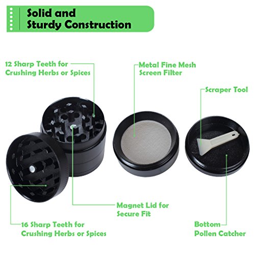 edealing (TM) Mini 4 Schichten Legierung Metall Tabak Crusher Hand Muller Smoke Herbal-Kraut-Schleifer (Schwarz) - 4