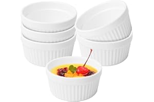 LEKEFETO 6 ciotole per soufflé da 160 ml, in ceramica, per soufflé, per souffle, piatti da dessert, per cottura in cucina, lavabili in lavastoviglie, Ø 9 cm, colore bianco