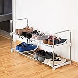 Relaxdays Schuhregal HBT: ca 45 x 90 x 30 cm Schuhschrank aus pulverbeschichtetem Metall mit 2 Ablagen als Schuhkommode und Schuhaufbewahrung beliebig erweiterbar Schuhablage für 8 Paar Schuhe, silber - 2