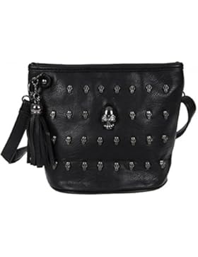 Foxpic Damen Tasche Handtasche Schultertasche Umhängetasche Schwarz Skull Nieten Punk