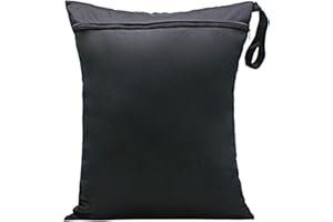 Zngou Wet Dry Bags Large Dirty Laundry Bag Waterproof Cloth Nappy Changing Organiser Pouches Diaper for Babies Swimming Camping Travel Gym Workout Beach, Black, 1Pc-40*50cm (4265T-11-K)