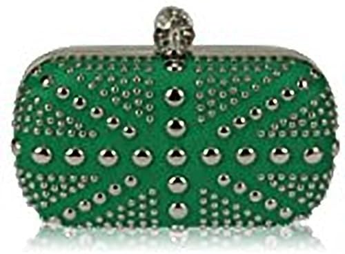 Green Studded Clutch Bag With Crystal-Encrusted Skull Clasp