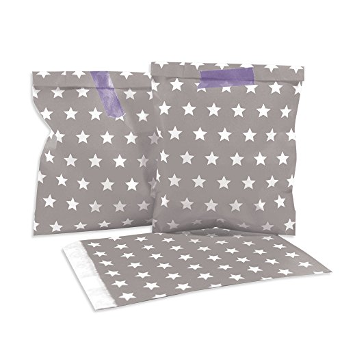 25 Papiertüten - taupe, weiße Sterne - / Geschenktüten / Candy Paper Bags