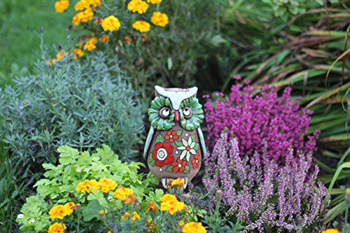 Ceramics World Gartendeko Eule mit Blumen auf einem Stock, mehrfarbig - 2
