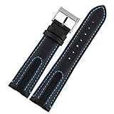 TIME4BEST Unisex 21mm schwarz Leder Automatik Uhr Strap Band Blau Nähte Herren Wristaband