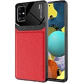 Aksesuarcim Samsung Galaxy A51 ile Uyumlu Silikon Kılıf Deri G&ouml;r&uuml;n&uuml;m İnce Tarz Kapak Emiks Kırmızı