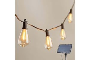 Kawaya Garden String Lights Solar Powered Waterproof with USB Charging 15M Solar Festoon Lights Outdoor Vintage Outside Fairy Lights with 25+2 LED Bulbs Warm White for Garden Balcony Fence Bistro