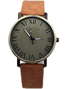 JewelTimes Unisex Armbanduhr roemische Ziffern simpel Lederband 3013 hellbraun