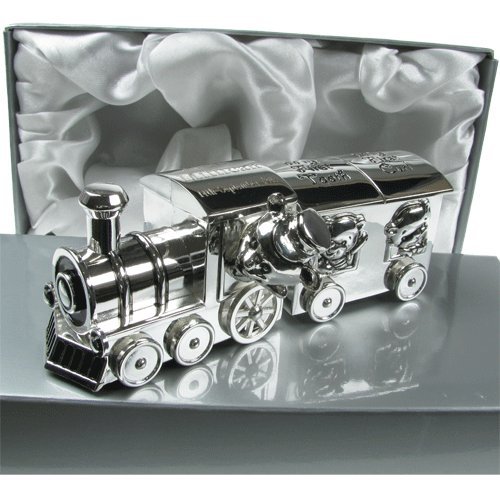 Baby Birthday Gift, Engraved Silver Plated Cute First Tooth and Curl Train and Carriage Set, Children's Birthday Gift