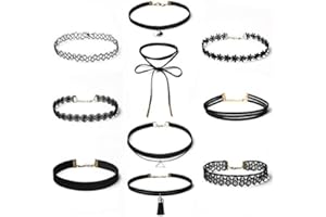 FEBBYA Set di 10 choker, girocolli per ragazze e donne, in velluto nero