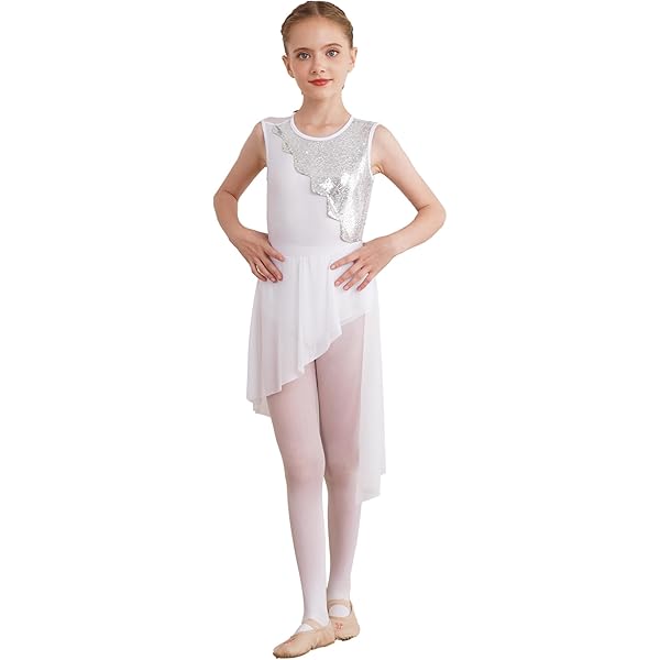 Robe Danse Fille Strass Asymétrique - Justaucorps Lyrique/moderne Pour Patinage, Concours (55% Polyester, 35% élasthanne)